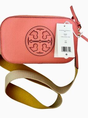 Tory Burch Mini Miller Leather Crossbody Bag Clutch in Coral Crush  NEW